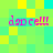 Pixelated text 'dance!!!' repeated four times on a green and yellow checkered background with cyan accents.