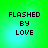 Green gradient background with pixelated text 'FLASHED BY LOVE' in black, arranged vertically across four identical
