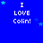 Blue background with repeated white text "I LOVE Colin!" and scattered light blue stars in a