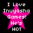 Four identical pixel art frames of a pink star with white text on black background, each displaying "I Love Inuyasha Games! He's HOT" in retro font.