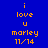 Blue background with orange text reading 'i love u marley 11/14' arranged in a pattern across multiple