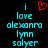 Pixelated cyan text on black background with red heart symbol above 'i love alexanro lynn solver' text block.