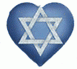 Blue heart-shaped icon with white Star of David symbol, transitioning through distorted and rotated variations.