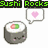Animated pixel art of a smiling sushi roll with pink cheeks, green topping, and white rice, accompanied by floating heart speech bubbles.