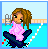 Pixel art contact sheet showing three frames of an animated icon with a cartoon girl in a pool, blue text fragments on yellow background, and pink "swim to live" text on purple background.