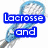 Two side-by-side pixelated images with blue text overlays: left shows a lacrosse stick, right shows a soccer ball on grass.