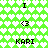 Pixelated green heart-patterned background with repeated text and symbols in black, arranged symmetrically across two