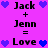 Pixelated text and heart symbols on a bright pink background, with animated changes in blue heart positions.