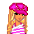 Pixel art character in pink and white striped outfit with star accents, shown across four animation frames on a contact sheet layout.