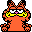 Pixel art of three cartoon characters: orange cat with yellow glasses, yellow dog with brown ears and red collar, and a man with gray hair and blue shirt.