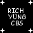 Black background with white pixelated text 'RICH YUNG CBS' and scattered plus signs, showing animation changes in dot placement.