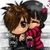 Pixelated anime-style characters embrace, with red text appearing sequentially across frames.