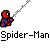 Pixelated Spider-Man icon sequence showing web-swinging, cityscape, and action poses with repeated text labels.