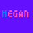 Pixelated text 'MEGAN' in pink and blue on a solid purple background, with varying letter coloration across frames.