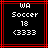 Pixelated text and symbols on a black background with red lines, showing 'WA', 'Soccer', '18', '(3333' in white