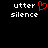 Pixelated text 'utter silence' with a red heart symbol replacing the 'u' in 'utter' on the left side of a black background.