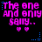 Pixelated text reads 'The one and only Sally..' with two pink hearts below, blue stars at corners on black background. Animation shifts star positions between frames.