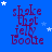 Blue background with repeated 'shake that jelly bootie' text in maroon, scattered white and light blue stars.