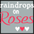 Two side-by-side display 'raindrops on Roses' text with heart symbols, where the left has white hearts and the right shows red hearts