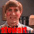 A 49x49 pixel animated contact sheet showing two frames of a cartoon character with light brown hair wearing a white tank top, displayed side-by-side on a gray background with red and white text reading "stewart" at the bottom.