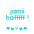 Pixelated cyan text 'jamii haffff!' with five star-like symbols below, two variations show different symbol arrangements.