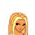 Pixel art contact sheet showing a blonde character's head, torso, and legs with text reading "You call me a Dumb blonde does it look like I care??" on a teal background.