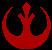Animated sequence of circular icons alternating between red and white color schemes with black background, featuring stylized symbols that shift from a winged emblem to a star-like design.