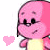 A 50x50 pixel animated cartoon character with pink skin and a yellow lower body, shown in two frames of an animation sequence featuring a small heart symbol.