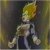 Pixelated figure with yellow hair, light-colored torso, and dark lower body against a gradient background.