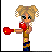 Pixel art contact sheet showing a female character with blonde pigtails and red boxing gloves in four frames, paired with orange text on black background reading "Back Off" and "I'll Take You On".