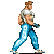 A muscular character in a white shirt and blue pants walks left to right across four showing full-body motion