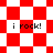 Red and white checkered pattern with four instances of 'i rock!' text in black pixelated font across different sections of the image.