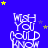 Blue background with repeated white text "WISH YOU COULD KNOW" and scattered yellow and purple stars.