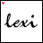 Animated sequence of 'lexi' text with pink heart symbols shifting position across frames on white background.