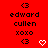 Red background displays repeated text and symbols with animated heart changes.