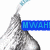 Pixelated grayscale narwhal with blue-tinted tusk and a blue rectangular banner displaying partial text.