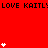 Red background with repeated black text and white heart symbols in varying vertical arrangements.