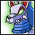Animated sequence of a blue robotic dog head with red eyes, transitioning through expressions and effects including explosions and text overlays.
