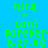 Pixelated green text on blue background with pink bars, showing 'nick', 'Loni', 'forever', and date '8.27.06' in four variations of layout and bar placement.