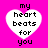 Four identical pixelated heart-shaped icons with text 'my heart beats for you' on a bright pink background, arranged in a
