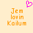 Pixelated orange text 'Jem lovin Kailum' on light beige background with pink heart symbol above.