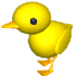 Four yellow duckling figures in sequential walking poses against a gray background, each with an orange beak and feet.