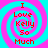 Four identical spiral-patterned display red text reading "I Love Kelly So Much" on a cyan and magenta background