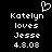 Pixelated white text on black background with a heart symbol above the name, showing two identical frames side-by-side.