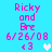 Pixelated text displays 'Ricky and Bre 6/26/08 <3' with a heart symbol on a cyan background, showing animation changes in heart color and text alignment.
