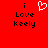 Red background with black text 'i Love Keely' and a white pixelated heart symbol above the text on the left side.