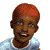 Six pixelated character portraits with red hair and blue eyes arranged in a , alongside the 'Sims 2' logo