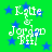 Green background with blue stars and white text reading 'Katie & Jordan Piff' in pixelated font, showing animation changes in text clarity across observations.