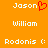 Orange background with three of white text: 'Jason' (with red heart), 'William', and 'Rodonis :' in pixelated font