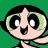 Pixelated cartoon character face with large green eyes, black hair, and open mouth against solid green background.